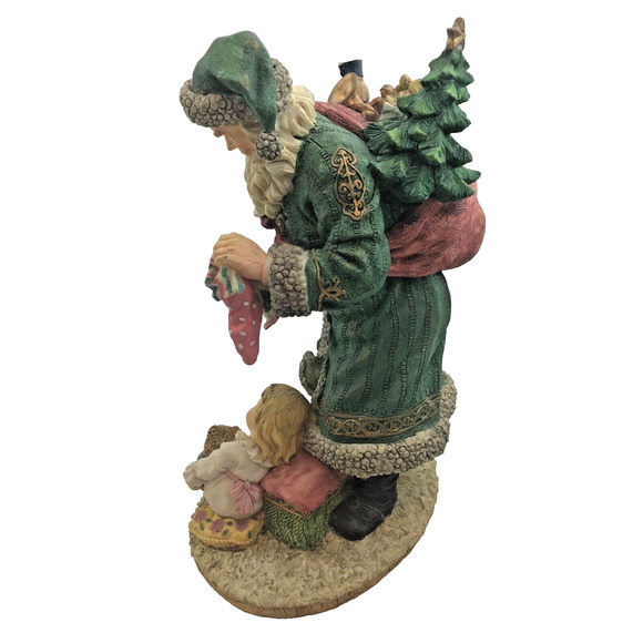 Green Resin Santa with Gifts and Sleeping Little Girl Doll 11" - RARE - Picture 2 of 7